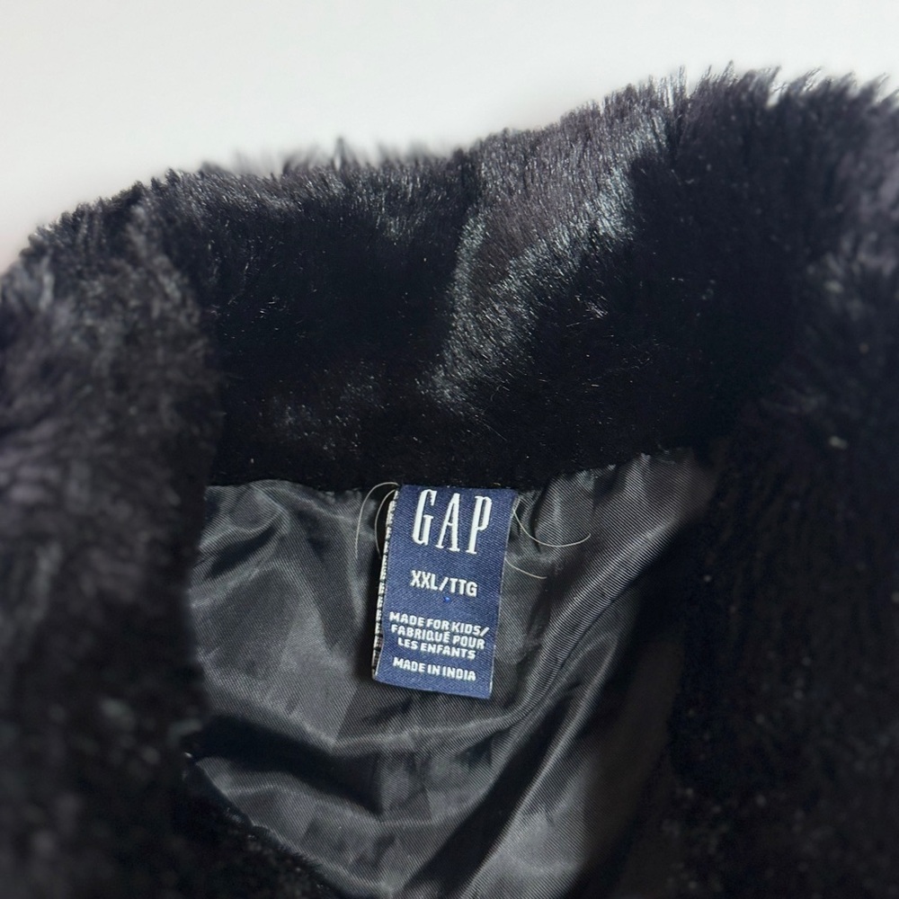 Gap Girls Black Faux Fur Jacket Coat Long Sleeve - Picture 4 of 4